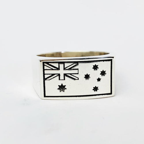 Australian Flag Gents Ring Engraved - Solid Sterling Silver
