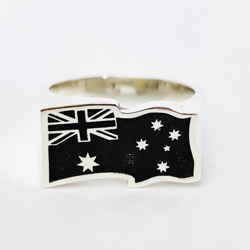 Australian Flag Gents Ring - Wavy - Solid Sterling Silver