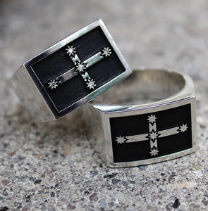 Eureka Flag Gents Ring, Silver with Diamonds