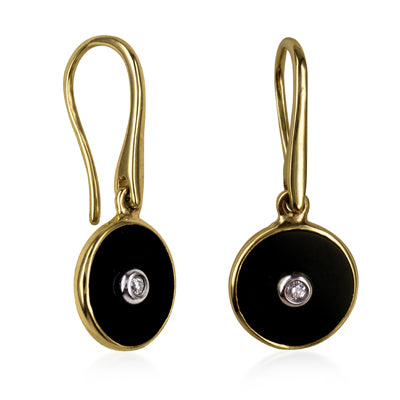 Onyx & Diamond Drops - 9ct Yellow Gold